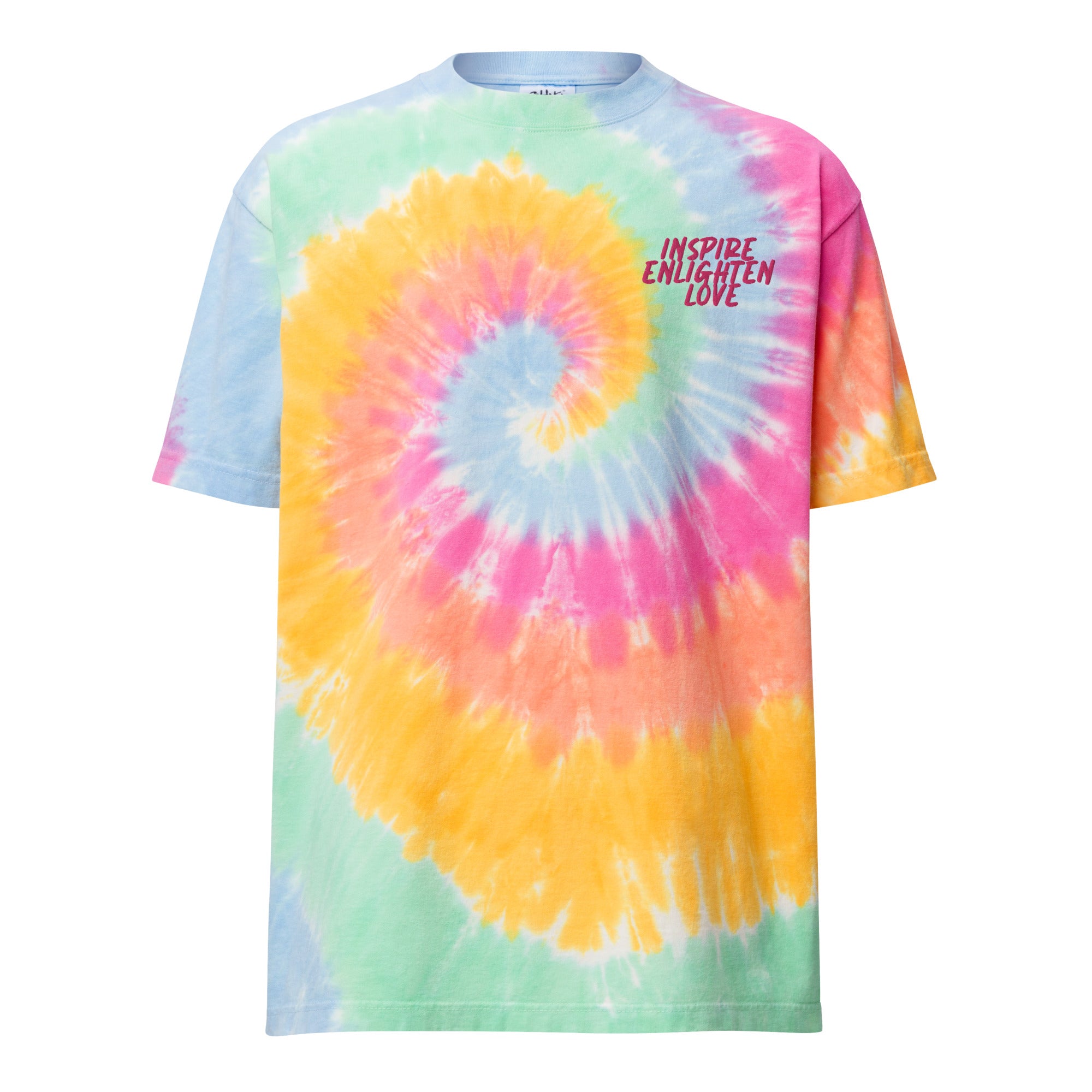 'Inspire Enlighten Love' Oversize Tie-dye T-shirt [Embroidered]